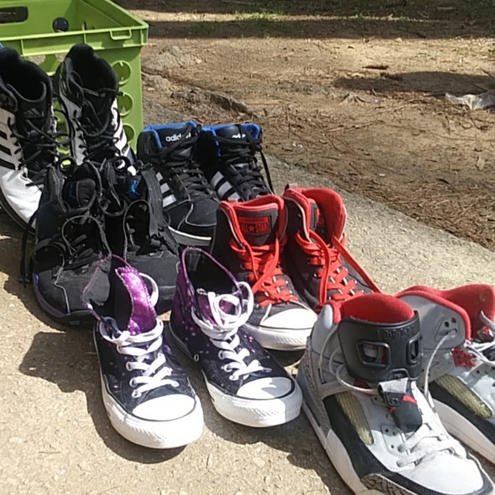 Crate of sneakers